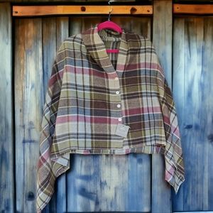 Earth Squared Plaid Tweed Wool Wrap/Shawl NWT